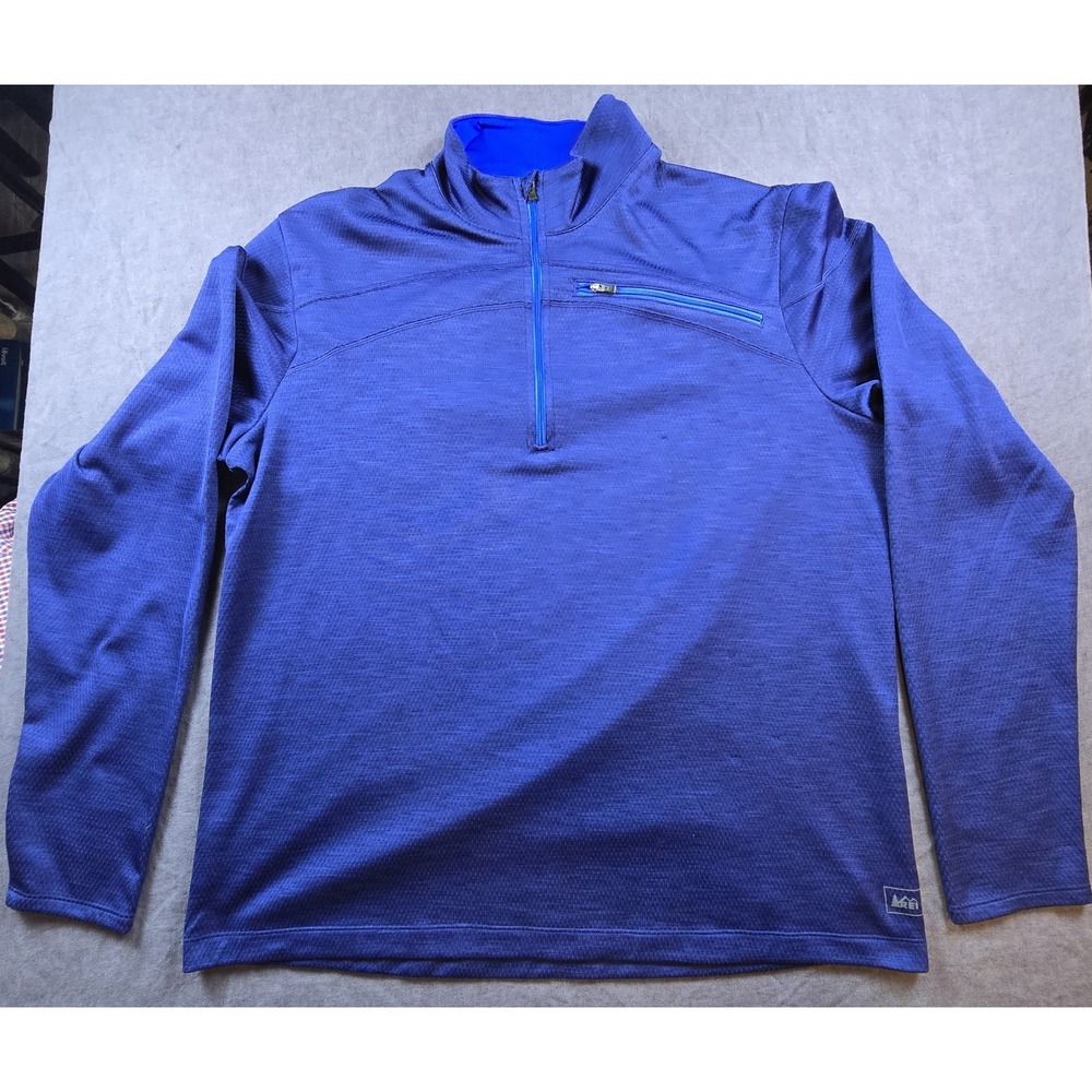 REI Mens Quarter Zip Pullover Blue Textured Athletic Performance Fleece Size XL